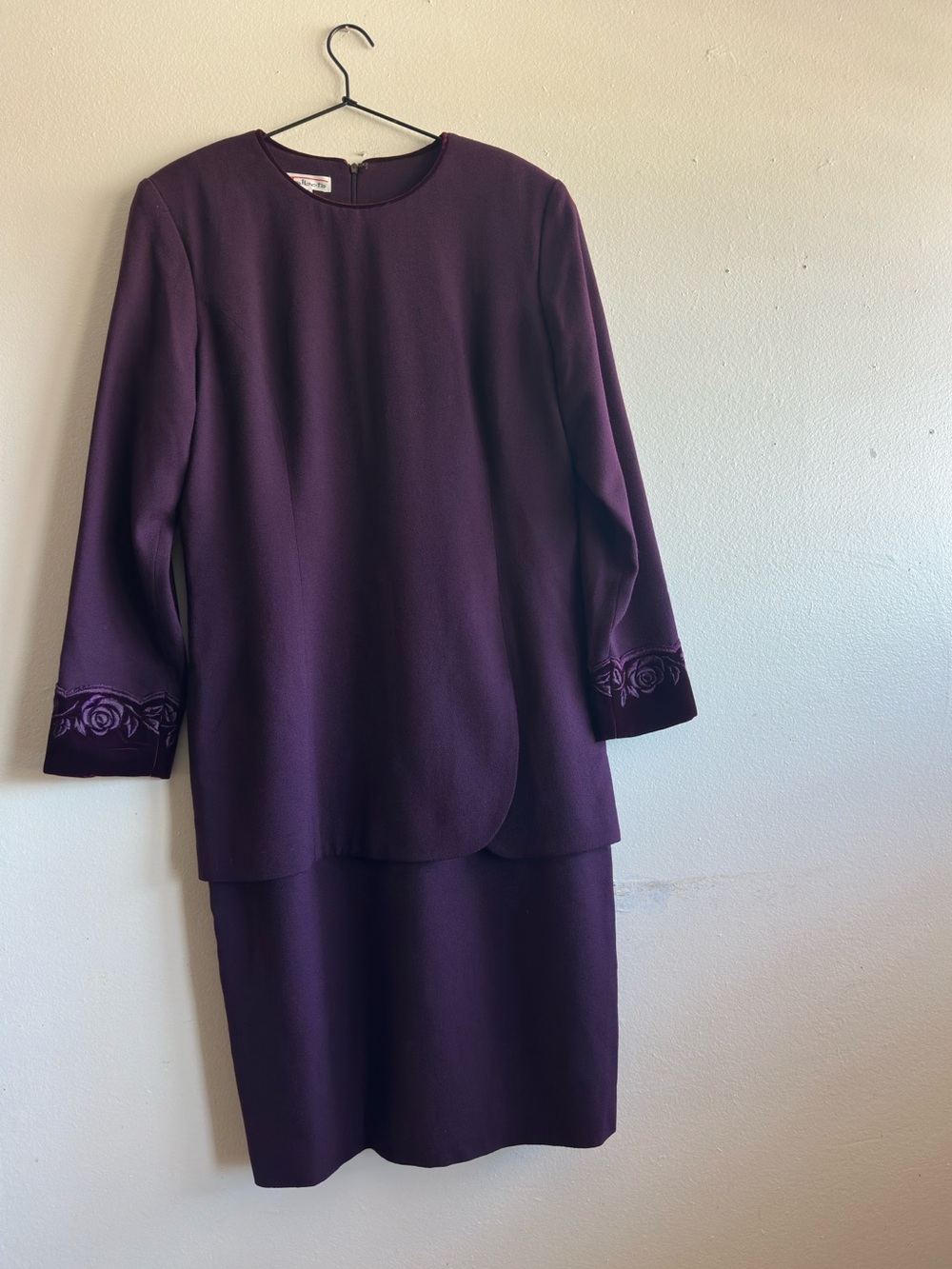 Talbots Vintage purple wool dress velvet accents size 14 long sleeve lined